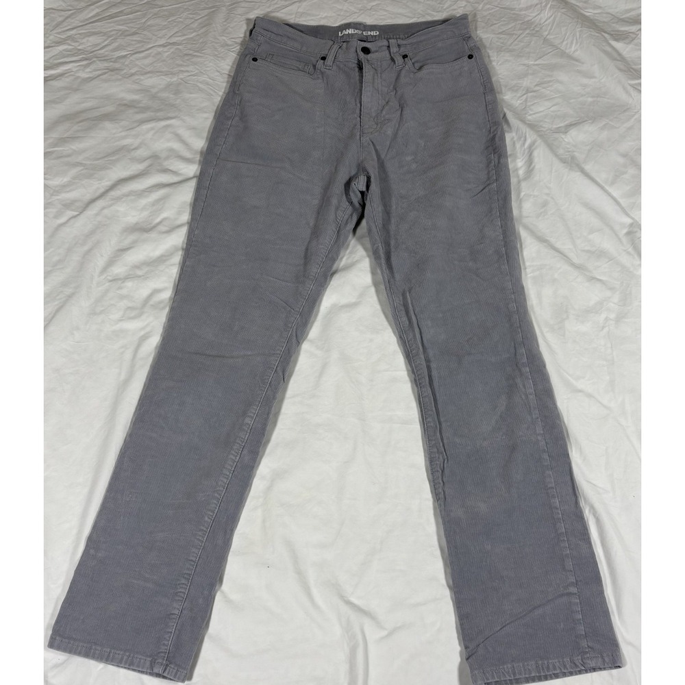 Lands' End Womens Corduroy Trousers Pants Gray Flat Front Classic 5 Pocket 10